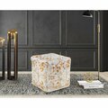 Chic Home Modern Adara Ottoman, Viscose Upholstered Two Tone Abstract Pattern Design Square Pouf, Gold FON9630-US